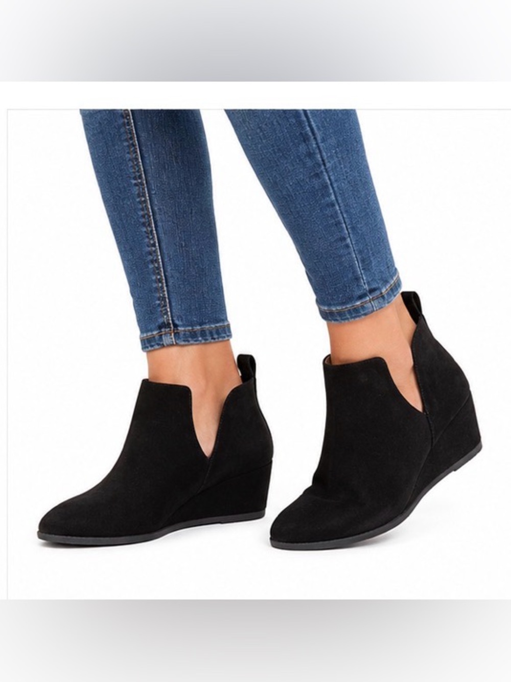 NWOT Journey Collection Mylee Black Suede Wedge Ankle Boots - Women size 11